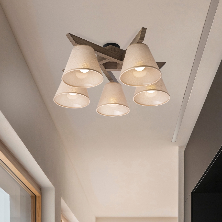 Brilagi - Lámpara de techo LED ANTHONY de superficie 5xE14/40W/230V roble nogal/beige