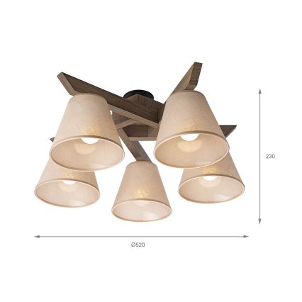 Brilagi - Lámpara de techo LED ANTHONY de superficie 5xE14/40W/230V roble nogal/beige