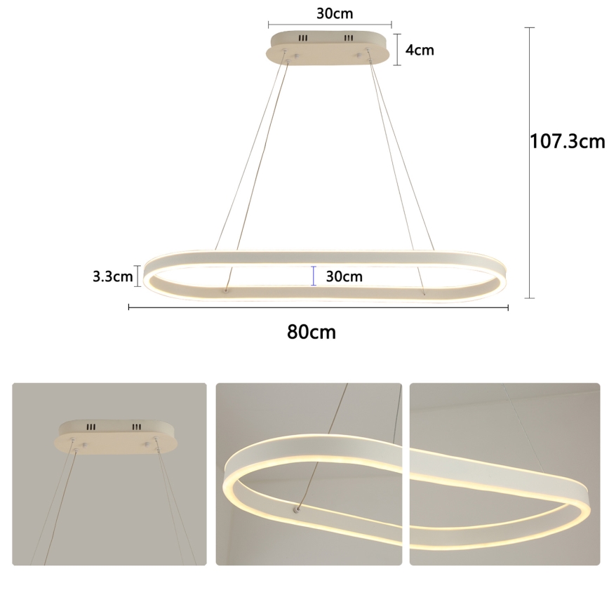 Brilagi - Lámpara LED colgante con cable PONDIE LED/45W/230V 80x30 cm blanca