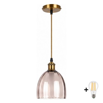 BRILAGI - Lámpara LED colgante con cable RETRO GLASS 1xE27/60W/230V Ø 17 cm dorada/beige ahumado
