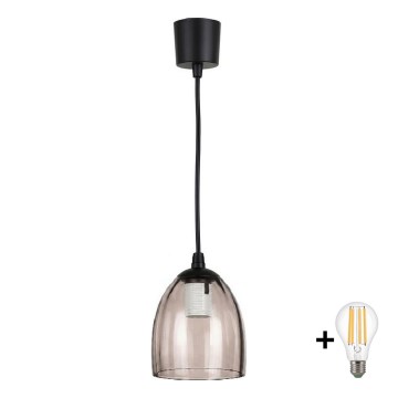BRILAGI - Lámpara LED colgante con cable RETRO GLASS 1xE27/60W/230V Ø 17 cm negra/beige ahumado