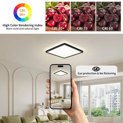Brilagi - Plafón LED de baño ULTRA SLIM LED/18W/230V 30x30 cm negro IP54