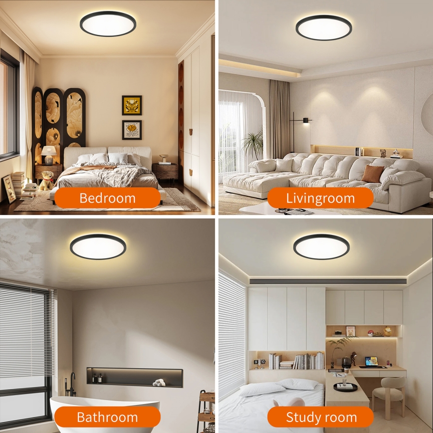 Brilagi - Plafón LED de baño ULTRA SLIM LED/24W/230V diá. 42 cm negro IP54