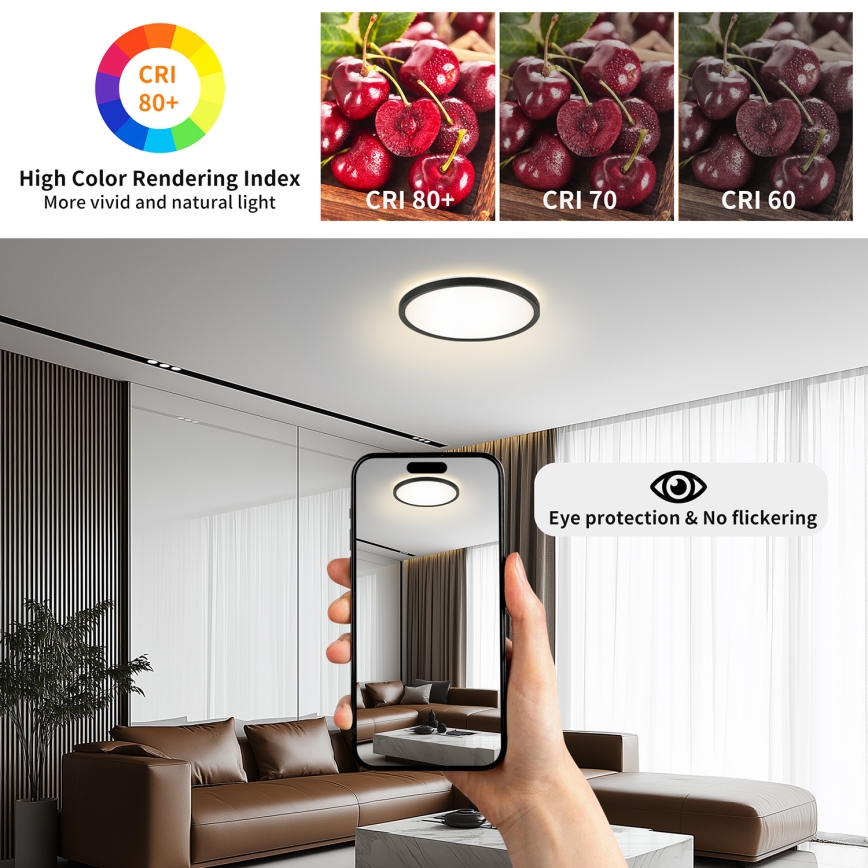 Brilagi - Plafón LED de baño ULTRA SLIM LED/24W/230V diá. 42 cm negro IP54