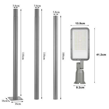 BRILAGI - Farola LED de exterior con poste y brazo articulado de 3 m URBANLIGHT LED/50W/230V gris IP65