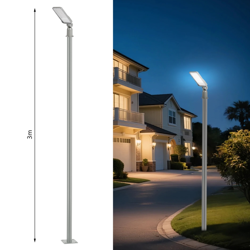 BRILAGI - Farola LED de exterior con poste y brazo articulado de 3 m URBANLIGHT LED/50W/230V gris IP65