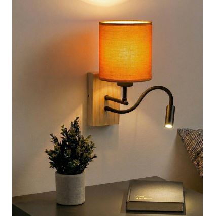 Brilagi - Lámpara de pared LED flexible NUBILA WOOD 1xE27/25W/230V + LED/3W roble/negro/naranja