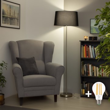 Brilagi - Lámpara LED de pie CERIA 1xE27/40W/230V Ø 45 cm negra/cromo mate