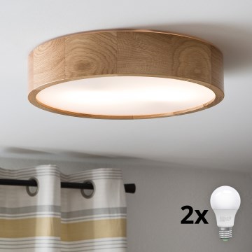 Brilagi - Lámpara LED de techo CARVALHO 2xE27/15W/230V roble, Ø 37,5 cm