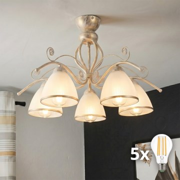 Brilagi - Lámpara LED de techo de superficie ANTICO 5xE27/60W/230V 3000K, blanco con pátina