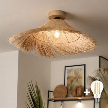 Brilagi - Lámpara LED de techo de superficie CERIA BOHO 1xE27/40W/230V Ø 100 cm, ratán/roble