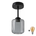 BRILAGI - Lámpara LED de techo de superficie RETRO GLASS 1xE27/60W/230V Ø 14 cm negro/gris ahumado