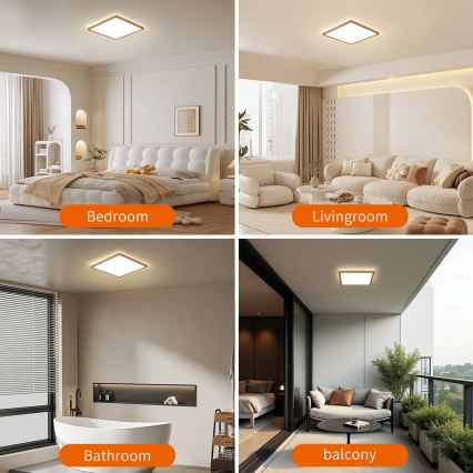 Brilagi - Luminaria LED de techo para baño ULTRA SLIM, 18W, 230V, 30x30 cm, oro rosa, IP54