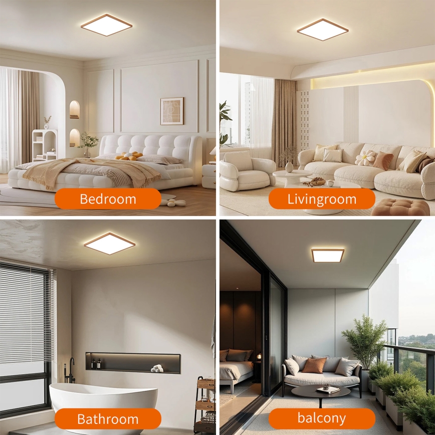 Brilagi - Luminaria LED de techo para baño ULTRA SLIM, 18W, 230V, 30x30 cm, oro rosa, IP54