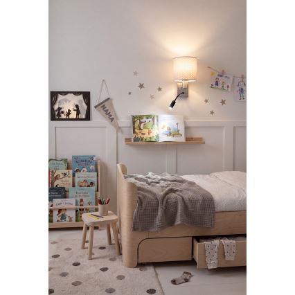 BRILAGI - Lámpara de pared flexible LED BOBO 1xE27/25W/230V + LED/3W cromo mate/beige/con lunares