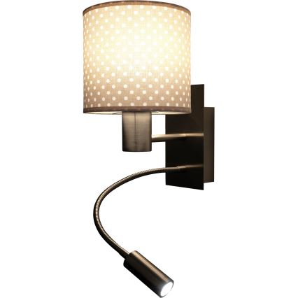 BRILAGI - Lámpara de pared flexible LED BOBO 1xE27/25W/230V + LED/3W cromo mate/beige/con lunares