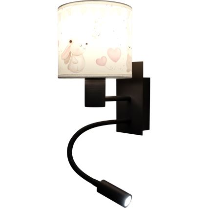 BRILAGI - Lámpara de pared infantil flexible LED BOBO 1xE27/25W/230V + LED/3W negra/crema/conejitos
