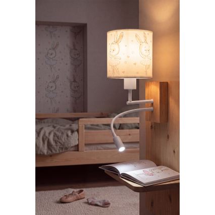 BRILAGI - Lámpara de pared infantil LED flexible BOBO WOOD 1xE27/25W/230V + LED/3W roble/blanco/conejitos