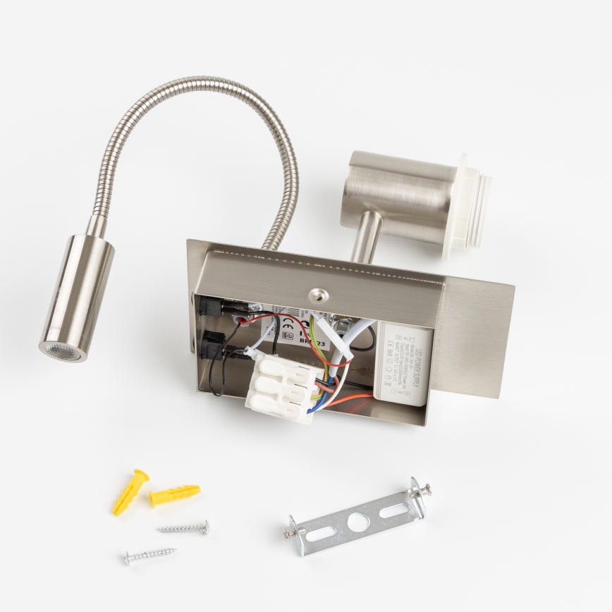 BRILAGI - Lámpara de pared infantil LED flexible BOBO 1xE27/25W/230V + LED/3W cromo mate/blanco/con motivos de animales
