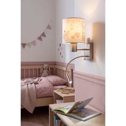 BRILAGI - Lámpara de pared infantil LED flexible BOBO 1xE27/25W/230V + LED/3W cromo mate/crema/conejitos