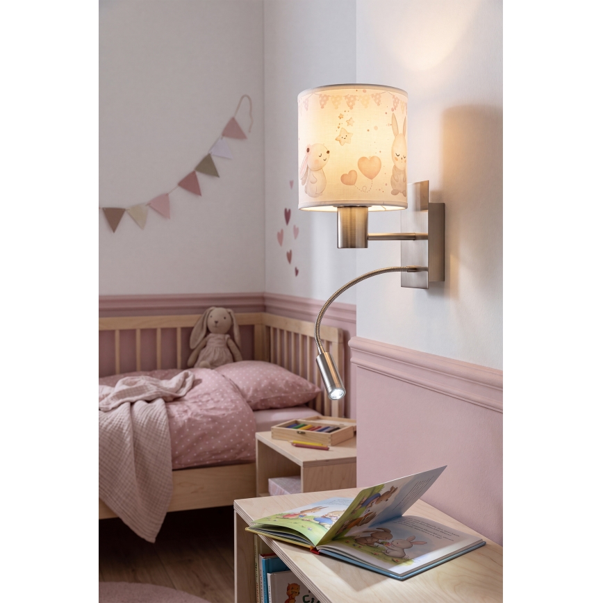 BRILAGI - Lámpara de pared infantil LED flexible BOBO 1xE27/25W/230V + LED/3W cromo mate/crema/conejitos
