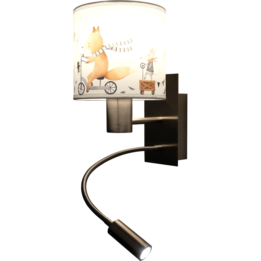 BRILAGI - Lámpara de pared infantil LED flexible BOBO 1xE27/25W/230V + LED/3W cromo mate/blanco/motivos de animales