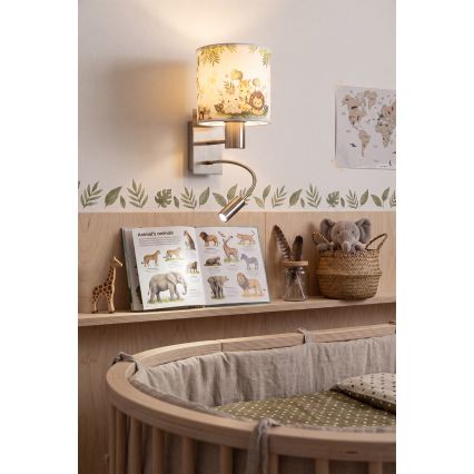 BRILAGI - Lámpara de pared infantil LED flexible BOBO 1xE27/25W/230V + LED/3W cromo mate/blanco/verde/jungla