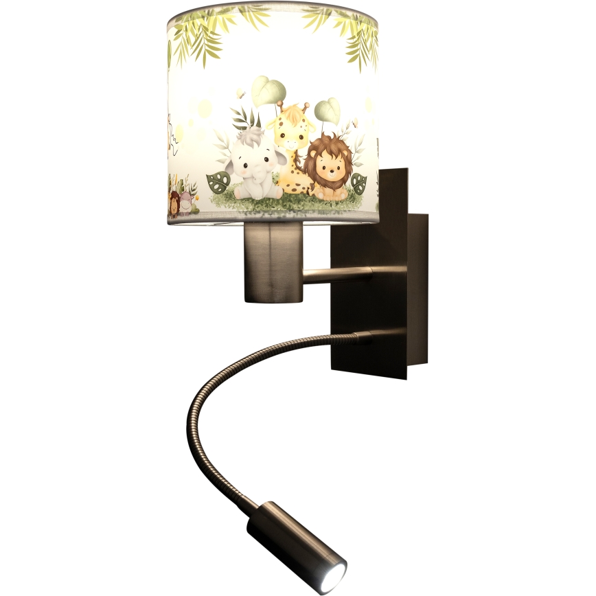 BRILAGI - Lámpara de pared infantil LED flexible BOBO 1xE27/25W/230V + LED/3W cromo mate/blanco/verde/jungla