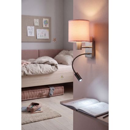 BRILAGI - Aplique de pared LED flexible BOBO 1xE27/25W/230V + LED/3W cromo mate/rosa