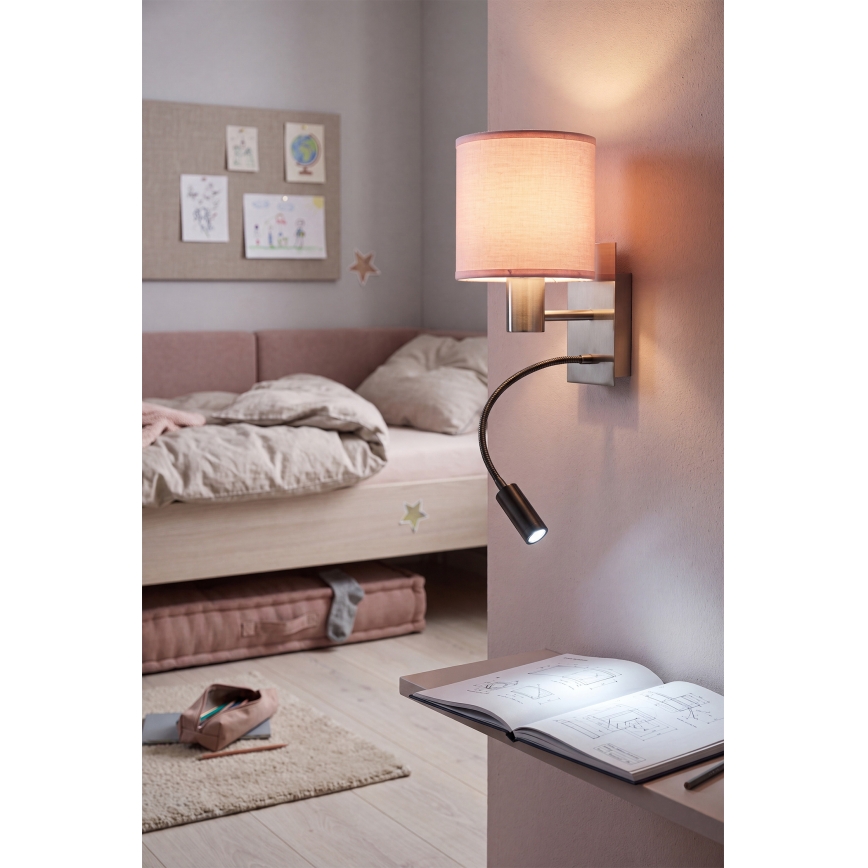 BRILAGI - Aplique de pared LED flexible BOBO 1xE27/25W/230V + LED/3W cromo mate/rosa