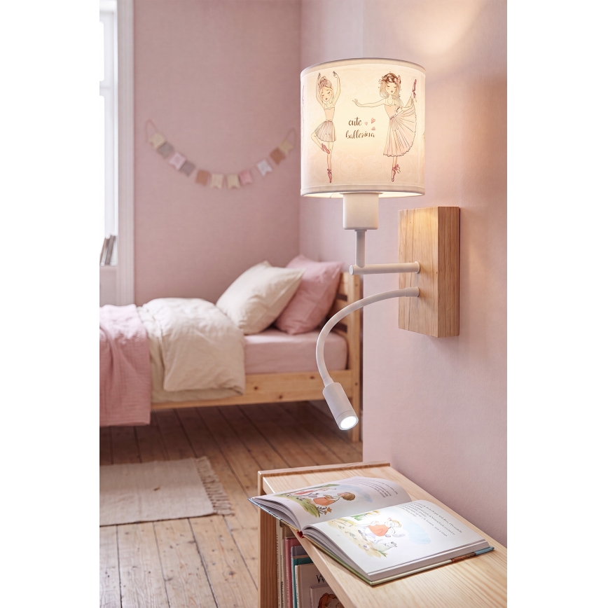 BRILAGI - Lámpara de pared infantil LED flexible BOBO WOOD 1xE27/25W/230V + LED/3W roble/blanco/rosa/bailarinas