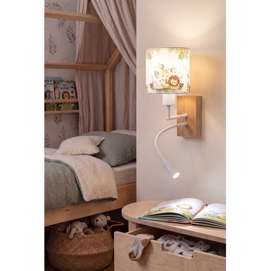 BRILAGI - Lámpara LED de pared infantil flexible BOBO WOOD 1xE27/25W/230V + LED/3W roble/blanco/verde/jungla