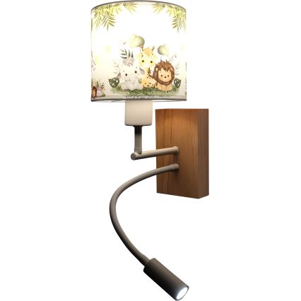 BRILAGI - Lámpara LED de pared infantil flexible BOBO WOOD 1xE27/25W/230V + LED/3W roble/blanco/verde/jungla