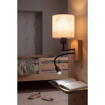 BRILAGI - Lámpara de pared infantil flexible LED BOBO WOOD 1xE27/25W/230V + LED/3W roble/negro/blanco/con conejitos