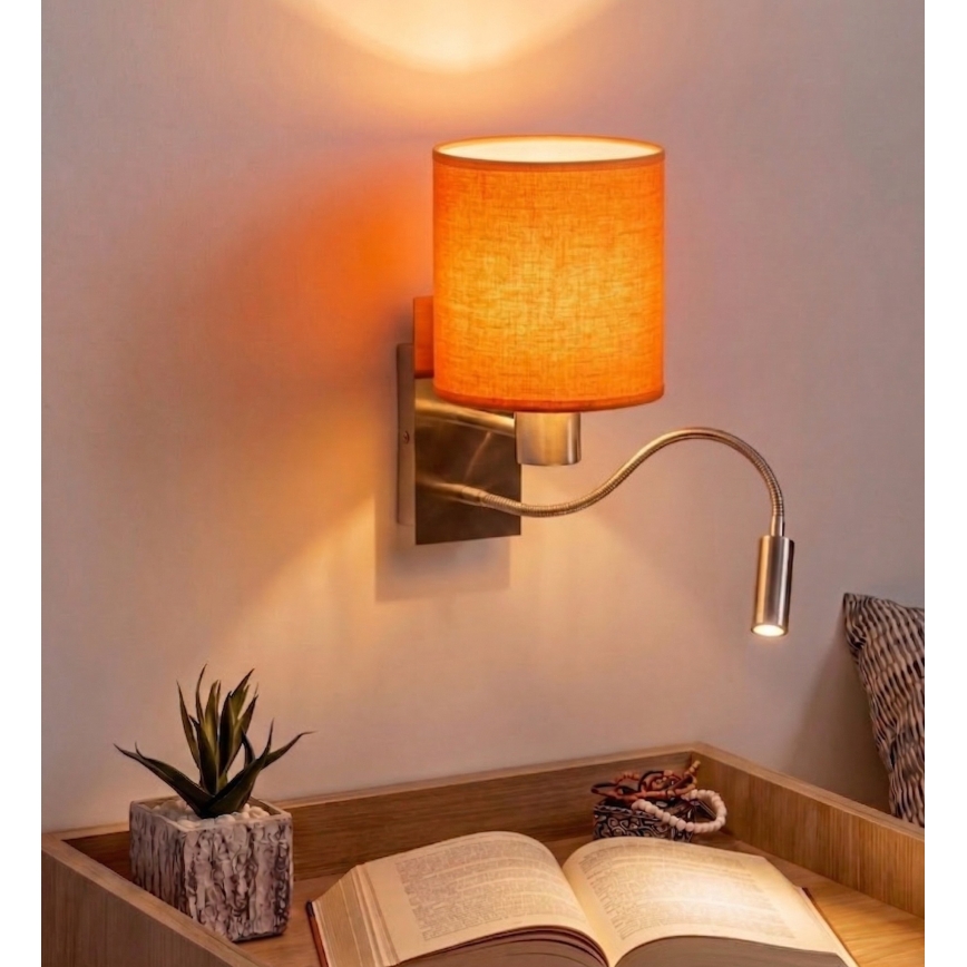 Brilagi - Aplique de pared LED flexible NUBILA 1xE27/25W/230V + LED/3W cromo mate/naranja