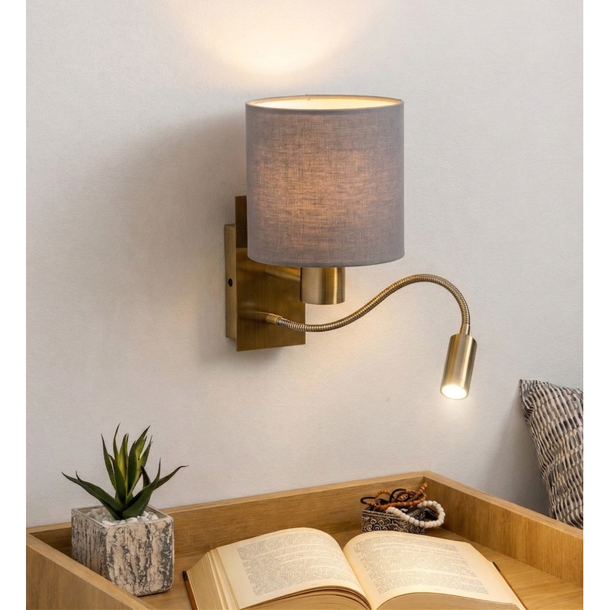 Brilagi - Lámpara de pared LED flexible NUBILA 1xE27/25W/230V + LED/3W latón/gris claro