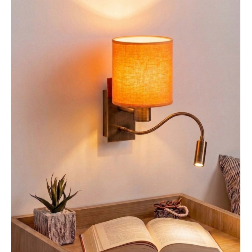 Brilagi - Lámpara de pared LED flexible NUBILA 1xE27/25W/230V + LED/3W latón/naranja