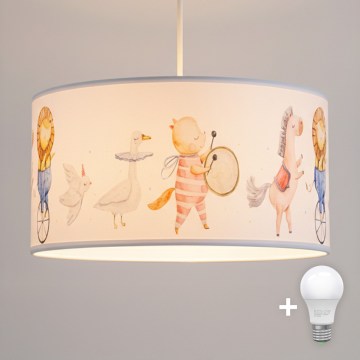 Brilagi - Lámpara LED infantil colgante BOBO, 1xE27/60W/230V, Ø 35 cm, blanca con motivos de animales