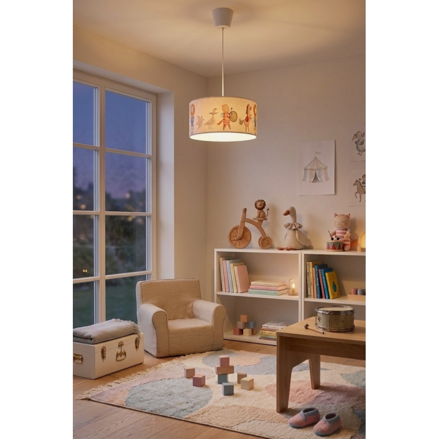 Brilagi - Lámpara LED infantil colgante BOBO, 1xE27/60W/230V, Ø 35 cm, blanca con motivos de animales
