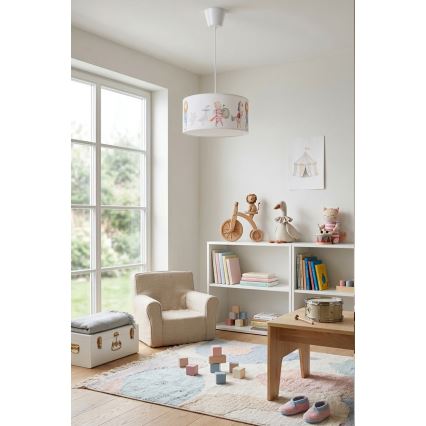 Brilagi - Lámpara LED infantil colgante BOBO, 1xE27/60W/230V, Ø 35 cm, blanca con motivos de animales
