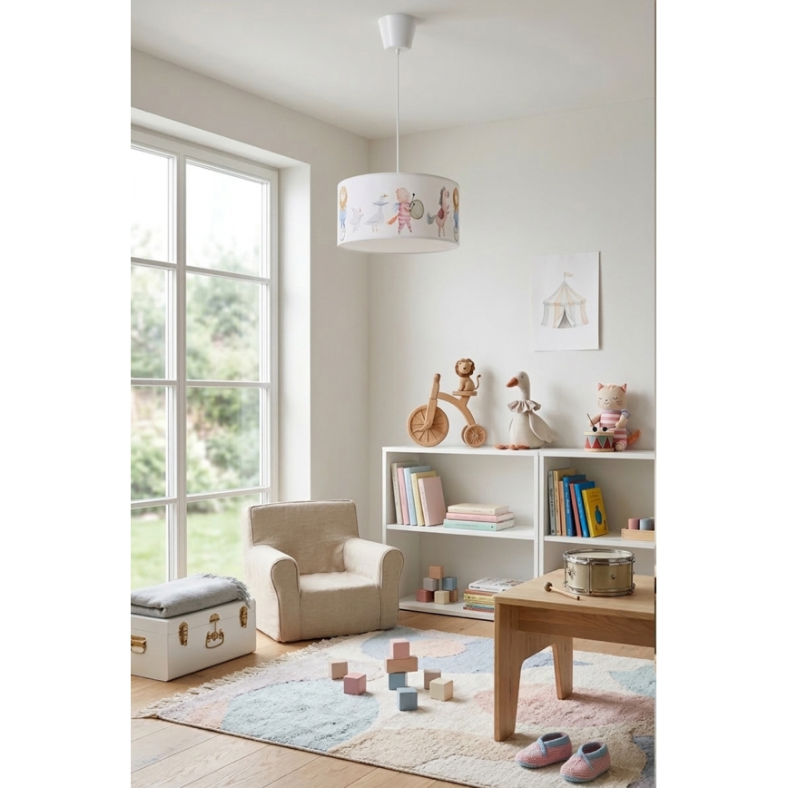 Brilagi - Lámpara LED infantil colgante BOBO, 1xE27/60W/230V, Ø 35 cm, blanca con motivos de animales
