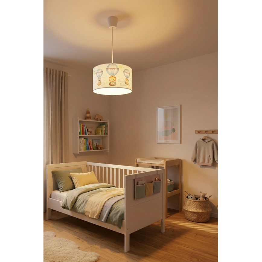 Brilagi - Lámpara LED infantil colgante con cable BOBO 1xE27/60W/230V Ø 35 cm blanco/motivos de animales
