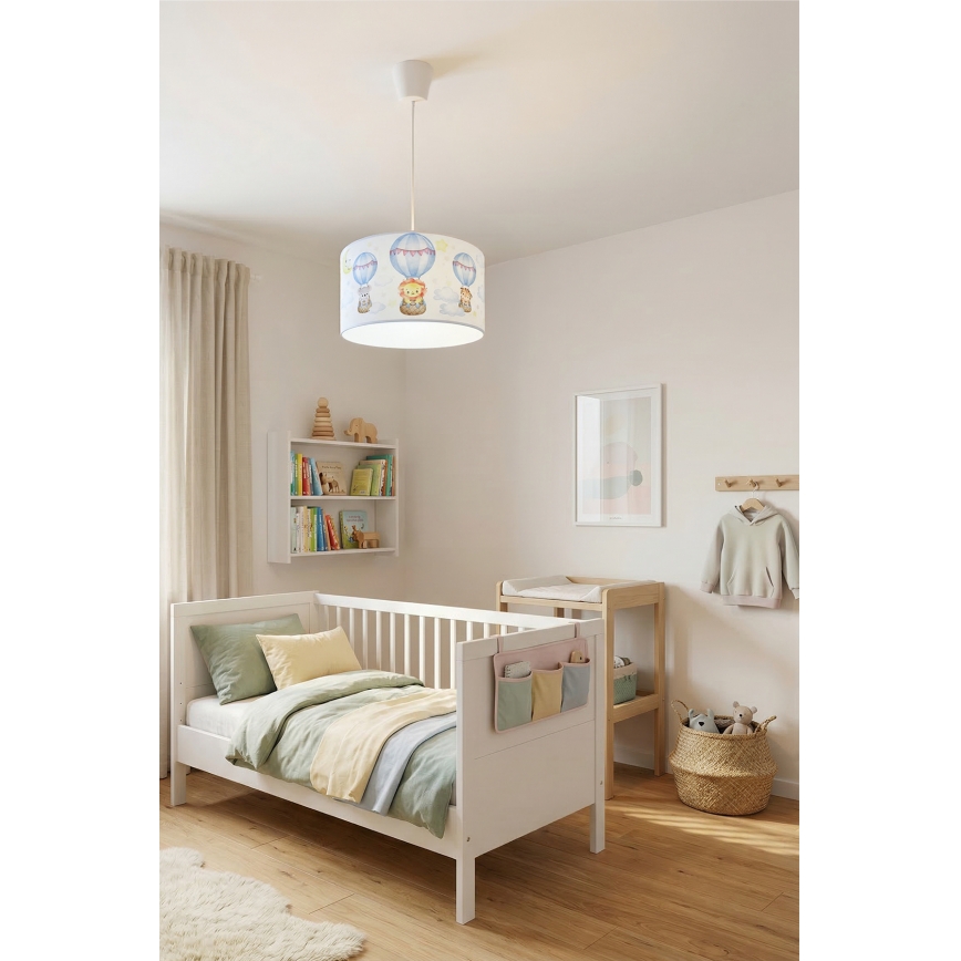Brilagi - Lámpara LED infantil colgante con cable BOBO 1xE27/60W/230V Ø 35 cm blanco/motivos de animales