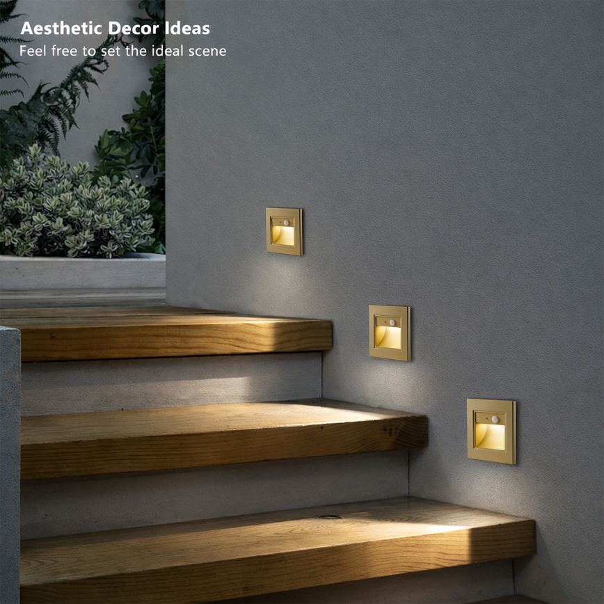 Brilagi - Lámpara LED de escalera con sensor STEP LIGHT LED/1,5W/230V IP44 dorada