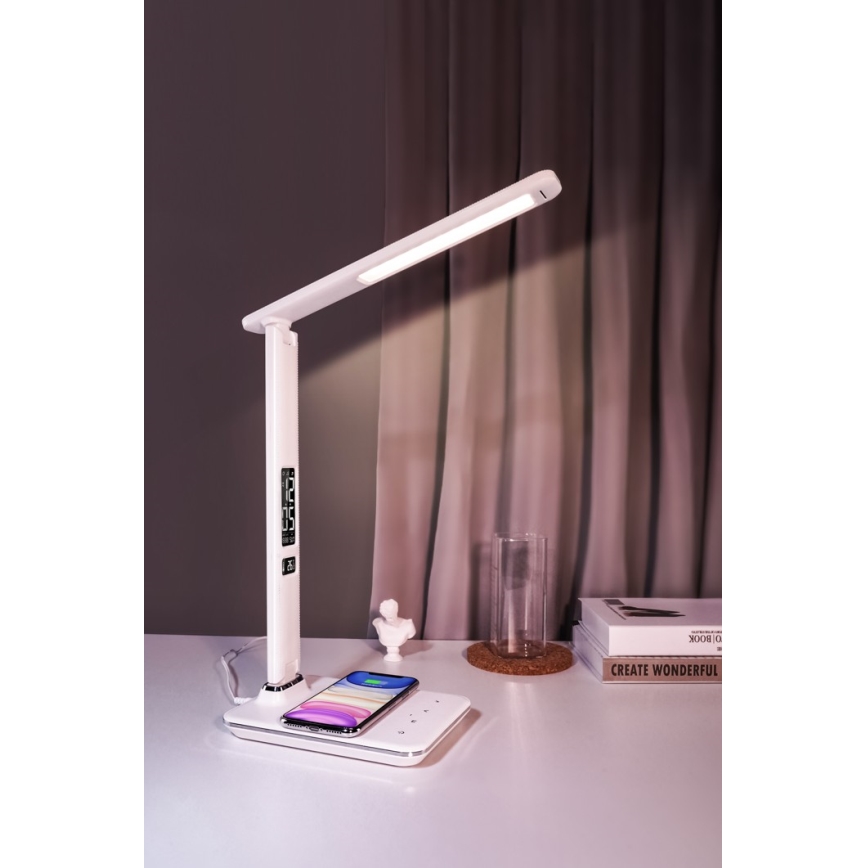 Brilagi - Lámpara de mesa LED regulable con carga inalámbrica Qi y USB REGINA LED/8,5W/230V blanco