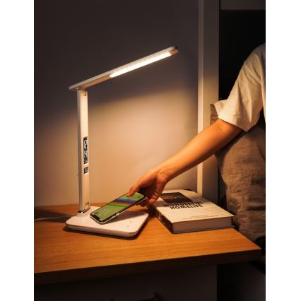 Brilagi - Lámpara de mesa LED regulable con carga inalámbrica Qi y USB REGINA LED/8,5W/230V blanco