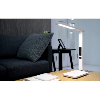 Brilagi - Lámpara de mesa LED regulable con carga inalámbrica Qi y USB REGINA LED/8,5W/230V blanco