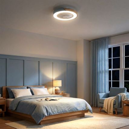 Brilagi - Lámpara de techo LED regulable con ventilador LED/38W/230V 3000-6500K Ø 50 cm azul/roble + mando a distancia