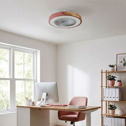 Brilagi - Lámpara de techo LED regulable con ventilador, 38 W, 230 V, 3000–6500 K, Ø 50 cm, rosa/roble + mando a distancia