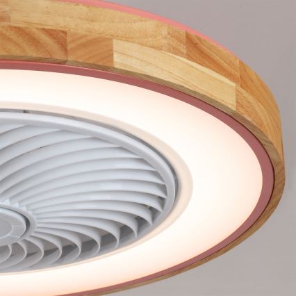 Brilagi - Lámpara de techo LED regulable con ventilador, 38 W, 230 V, 3000–6500 K, Ø 50 cm, rosa/roble + mando a distancia